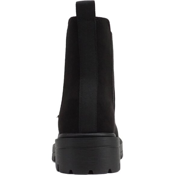 Women Black Suede Lug Sole Low Chunky Heel Chelsea Double Elastic Ankle Booties - Picture 2 of 4